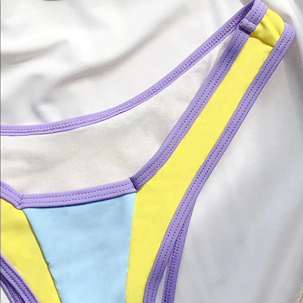 NEW! Multi Color Pastel Color Block V-Wire Front Bikini - Picture 6 of 10